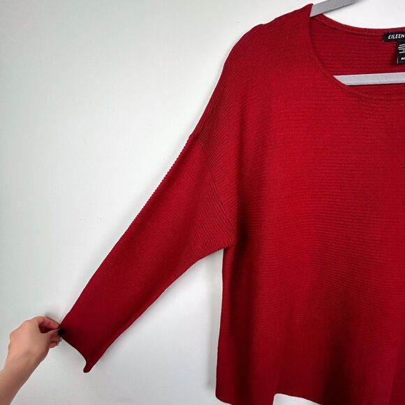 Eileen Fisher Organic Linen & Cotton Lightweight Woven Sweater Top Holiday Red M - Picture 4 of 11
